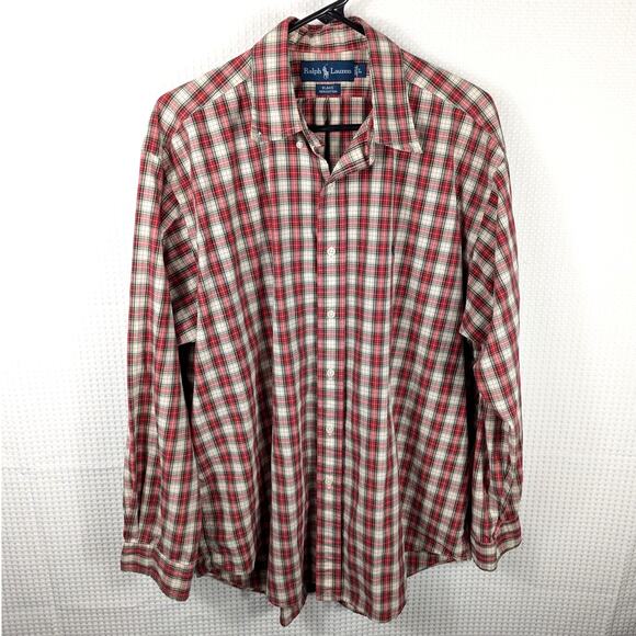 Ralph Lauren Blake Shirt L Red Plaid Button Front 100% Cotton Made in Hong Kong - Picture 1 of 3